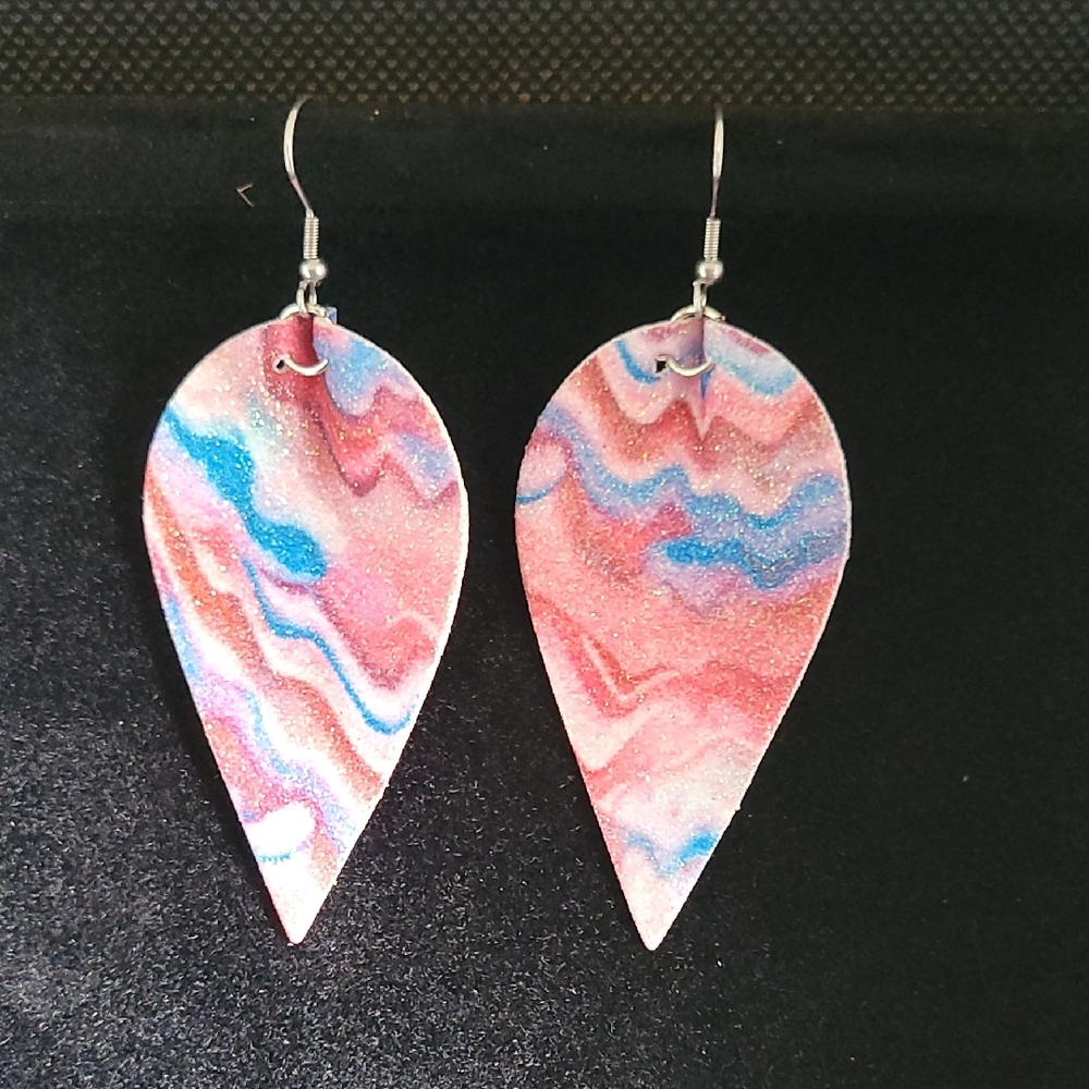 Elegant Pink and Blue Swirl Earrings